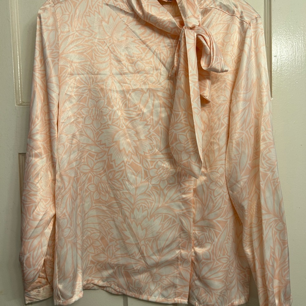 Jaclyn Smith Peach Floral Blouse with Bow